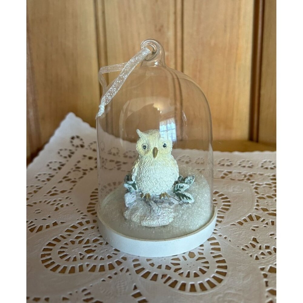 Red Envelope Gift Collection Home Decor Snowy Owl Glass Cloche Ornament